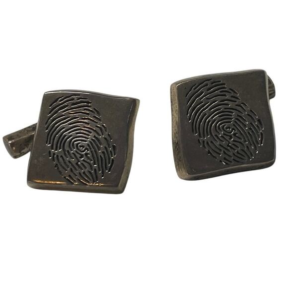 TEGO & Co. Sterling Silver Square Cufflink w/fingerprint detail - Picture 1 of 6